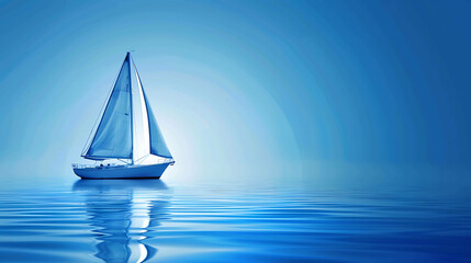 Fototapeta premium The image shows a beautiful blue ocean with a white sailboat in the distance. The water is calm and clear.