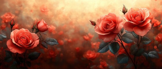 Beautiful Red Roses in Artistic Background