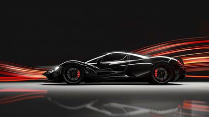 The image is a dark and mysterious sports car. The car is sleek and powerful, and it looks like it is ready to race.