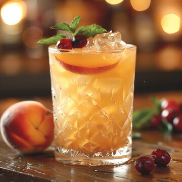 A refreshing cocktail with peach schnapps, white rum, and a hint of cranberry juice.