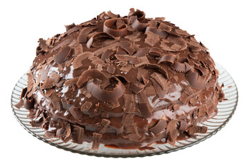 Homemade cake with chocolate frosting on a transparent background