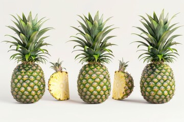 Organic pineapple collection isolated on white background.