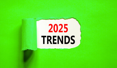 Planning 2025 trends new year symbol. Concept words 2025 Trends on beautiful white paper. Beautiful green paper background. Business 2025 trends new year concept. Copy space.