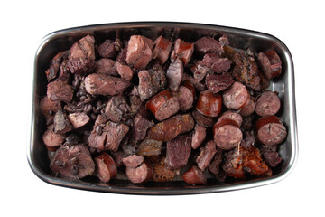 Traditional Brazilian feijoada. Tray with meat and sausage ingredients. Transparent background