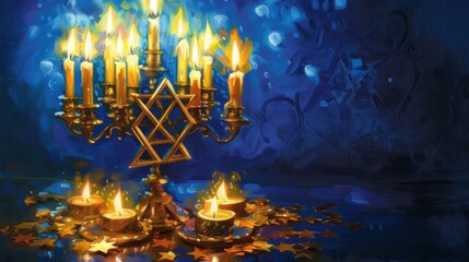 Beautiful Hanukkah Greeting Card with Menorah and Subtle Star of David Design for Celebrations