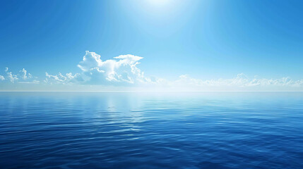 Obraz premium The deep blue sea stretches out to the horizon, meeting the bright blue sky above.