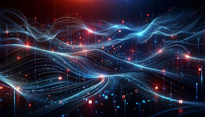 Obraz premium Abstract representation of flowing data streams with glowing nodes. 