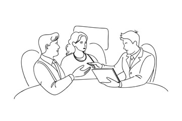 Simple Line Drawing of Professionals in Conversation Businessmen and Businesswoman