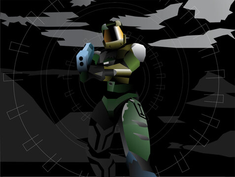 Vector illustration of a robot solider with a cool background 