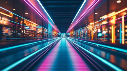 Fototapeta premium Neon-lit futuristic walkway in vibrant colors