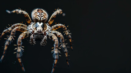Fototapeta premium A close-up of a spider on a dark background. The spider is in focus and the background is blurred.