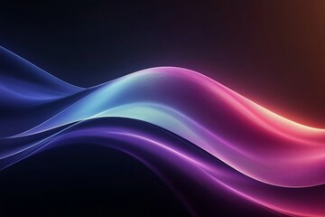 Fototapeta premium Elegant flowing waves of purple and pink light create a serene atmosphere in a dark setting