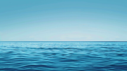 Obraz premium Deep blue ocean with a clear blue sky. The water is calm and still, with gentle waves lapping at the shore.