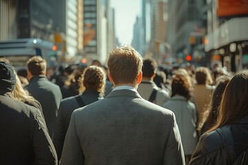Fototapeta premium Man Walking in City with Blurred Background and Sunlight
