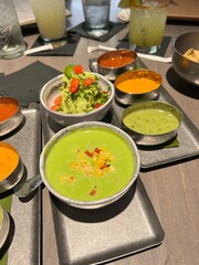 variety of salsas on a table