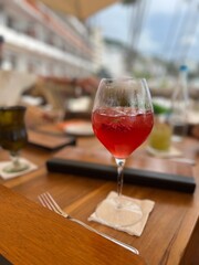 glass of wine on the table