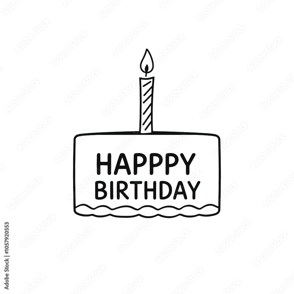 Fototapete a black and white illustration of a birthday cake. the cake is rectangular in shape and has a scallo