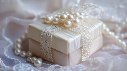 Exquisite Pearl Encrusted Gift Box on Soft Pastel Background