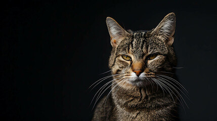Obraz premium A beautiful tabby cat with big green eyes is looking at the camera with a curious expression.