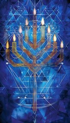 Modern Hanukkah Card with Abstract Menorah and Geometric Design for Holiday Greetings