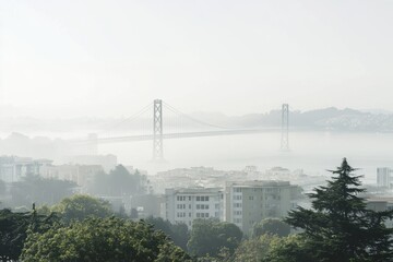 view of the golden gate bridge in the haze