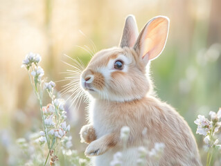 Cute Bunny Rabbit in Spring Flowers Meadow Easter Pet Wildlife Animal Photography