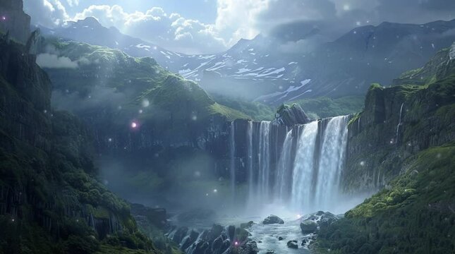 Majestic waterfall flowing through a glowing fantasy forest, enchanted atmosphere and vibrant greenery
Seamless looping 4k time-lapse virtual video animation Generated AI