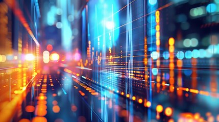 Dynamic digital abstract with colorful lights and data streams