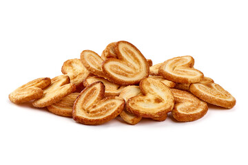 Sugared puff pastry cookies, isolated on white background.