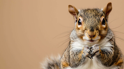 Obraz premium A close-up of a squirrel looking at the camera with a curious expression on its face.