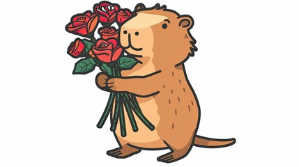 a cute capybara holding roses