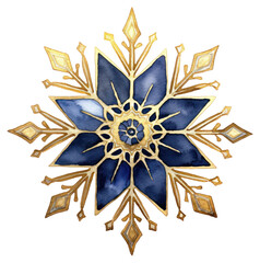 PNG Indigo snowflake watercolor gold illustration.