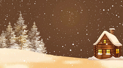Fototapeta premium A cozy wooden cabin nestled in a snowy forest. The cabin is surrounded by snow-covered trees and a blanket of snow.