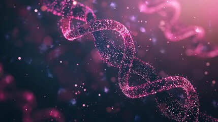 Glowing DNA helix in vibrant pink particles