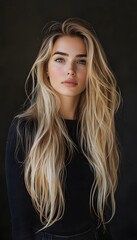 Naklejka premium A woman with long blonde hair and a black top