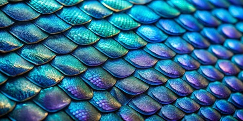 Obraz premium Enchanting Iridescent Blue and Purple Scales Texture Close-Up with Magical Depth and Intrigue - Captivating Fantasy Background for Art and Design