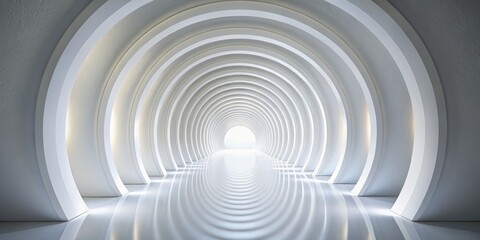 Obraz premium Ethereal Symmetry White Archway Tunnel with Bright Light - Minimalist Abstract Architecture Design for Inspiration, Web Backgrounds