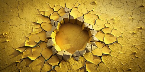 Golden Void - Symmetrical Macro View of Fragile Cracked Surface with Circular Opening, Abstract Artistic Concept of Fragility and Breakdown, Luxurious Yet Vulnerable Texture for