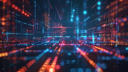 Fototapeta premium Abstract digital grid with glowing dots and lines