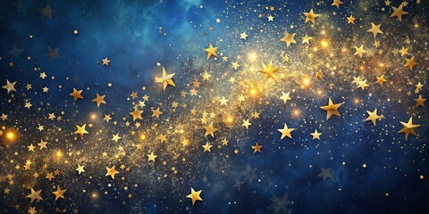 Starry Night Dreamscape Close-Up Blue Background with Golden Stars and Shimmering Effects, Festive and Magical Design for Celebratory Occasions