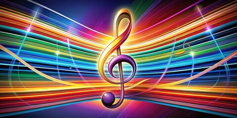 Vibrant 3D Treble Clef Against Abstract Geometric Background - Musical Elegance and Energy in Yellow, Orange, and Purple - Ideal for Album Covers and Digital Art