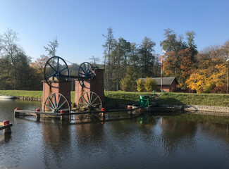 Inclined Planes and carriage - Elblag Canal, ships transported over hills. Unesco memorial. Poland (Buczyniec).