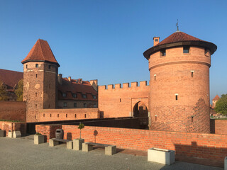 Malbork, Poland - Castel in Malbork, Marienburg as seen from the river Nogat. Teutonic knights architecture in Poland.  