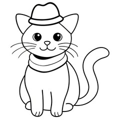 Obraz premium Illustration of a Cute Cat in a Hat - Coloring Book