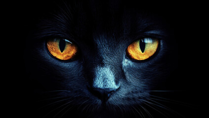black cat yellow eyes peering from the darkness