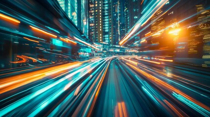 City night traffic with dynamic light trails in urban environment