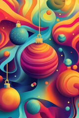 A psychedelic Christmas scene featuring flowing acid color gradients and surreal holiday ornaments, creating a vibrant, abstract, and futuristic festive atmosphere.