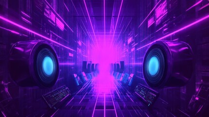 Neon Lights in a Futuristic Corridor