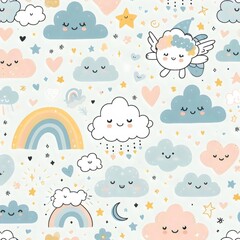 Cozy cute seamless pattern with clouds. Children's pattern, background
