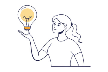 Young Woman Holding a Glowing Light Bulb Illustration